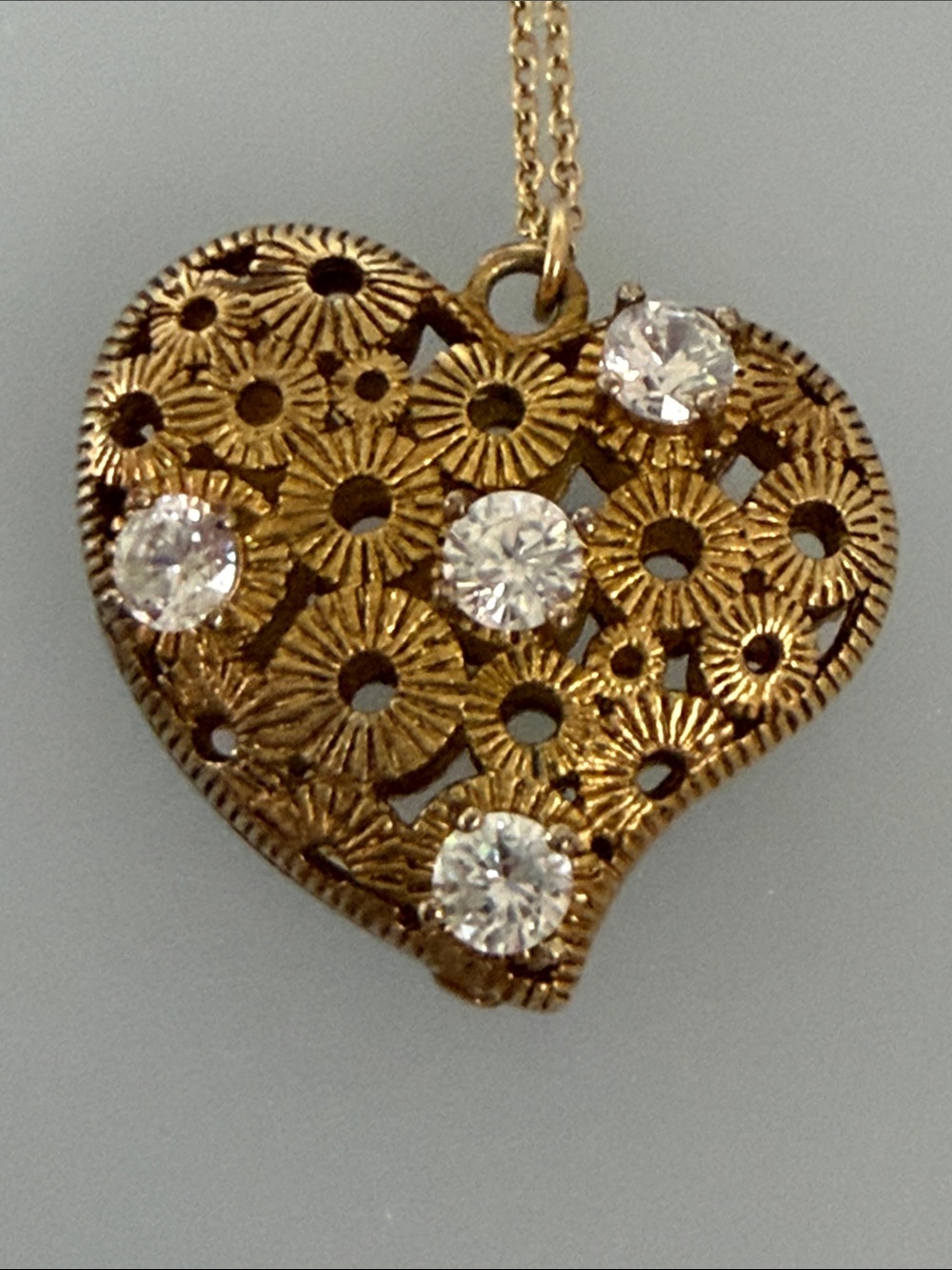 925 Gold Heart Pendant Necklace with Crystal Accents